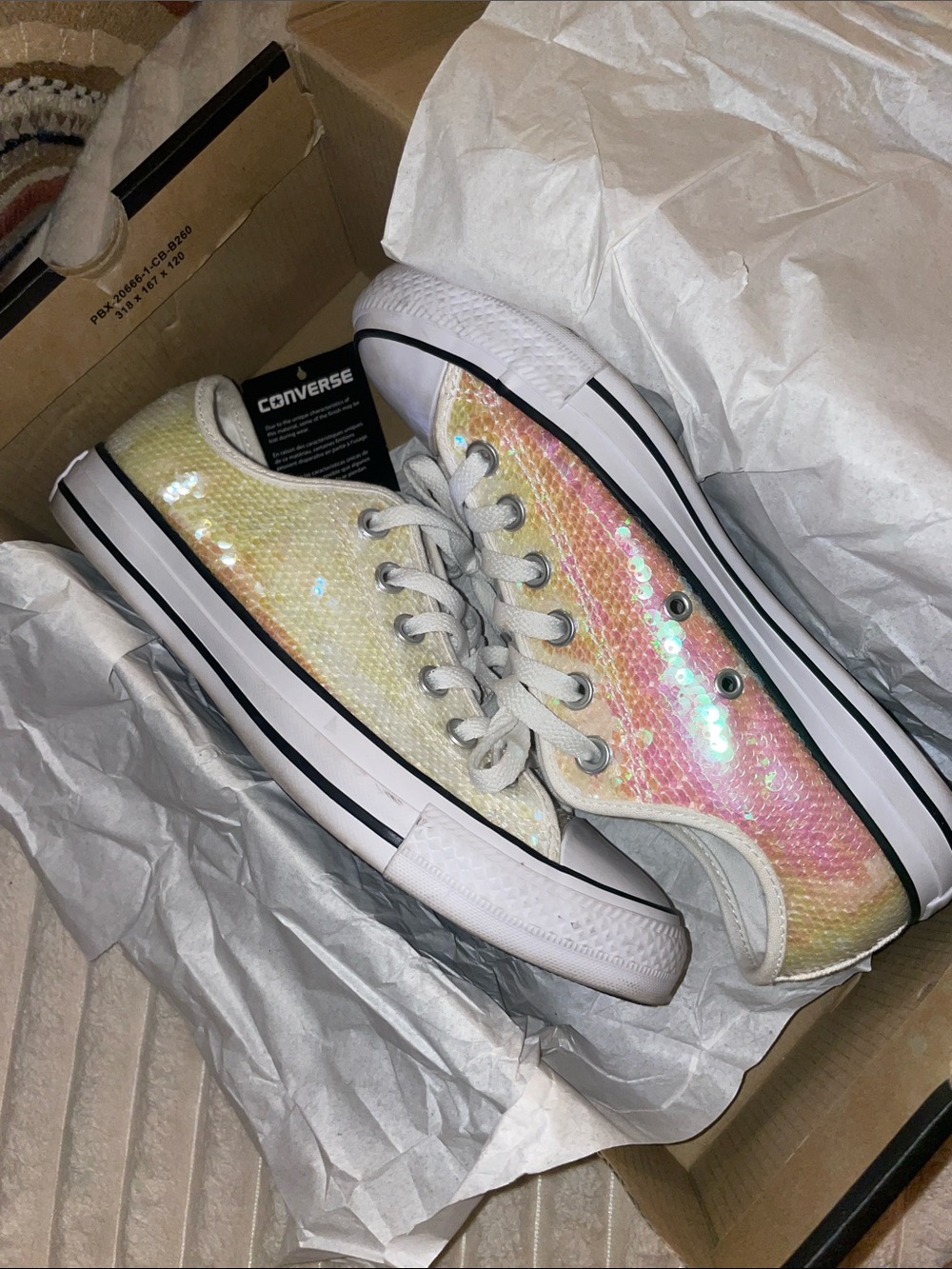 Converse Low Top Sequin Sneakers - Pink and Yellow Iridescent
